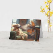 Verjaardag Golden Retriever met Retro Fan Kaart (Gele Bloem)