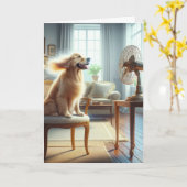 Verjaardag Golden Retriever met Retro Fan Kaart (Gele Bloem)