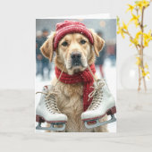 Verjaardag Golden Retriever met Schaatsen Kaart (Gele Bloem)