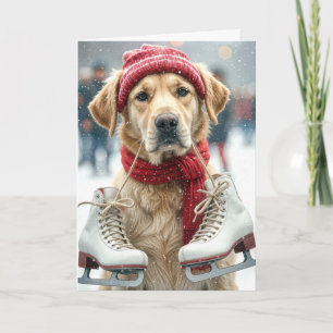 Verjaardag Golden Retriever met Schaatsen Kaart