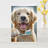 Verjaardag Golden Retriever met tandenborstel Kaart (Gele Bloem)