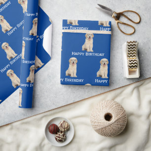 Verjaardag Golden Retriever Puppy met bril Cadeaupapier