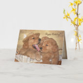 Verjaardag Golden Retriever Puppy plezier Kaart (Gele Bloem)