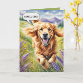 Verjaardag Golden Retriever Running Kaart (Gele Bloem)