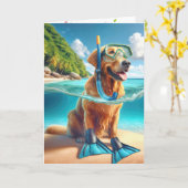Verjaardag Golden Retriever Scuba Diver Kaart (Gele Bloem)