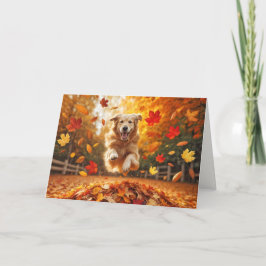 Verjaardag Golden Retriever springen in bladeren Kaart