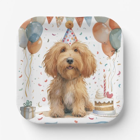 Verjaardag Goldendoodle Hond Papieren Bordje (Voorkant)