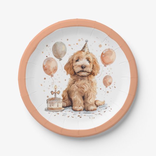 Verjaardag Goldendoodle Hond Verjaardagstaart Papieren Bordje (Voorkant)