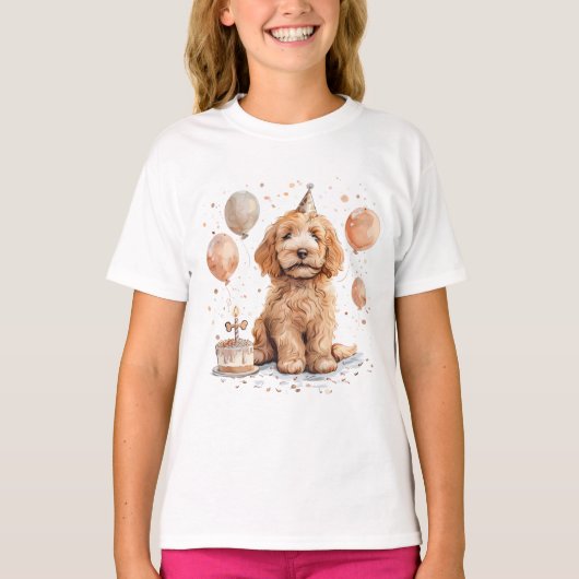 Verjaardag Goldendoodle Hond Verjaardagstaart T-shirt (Voorkant)