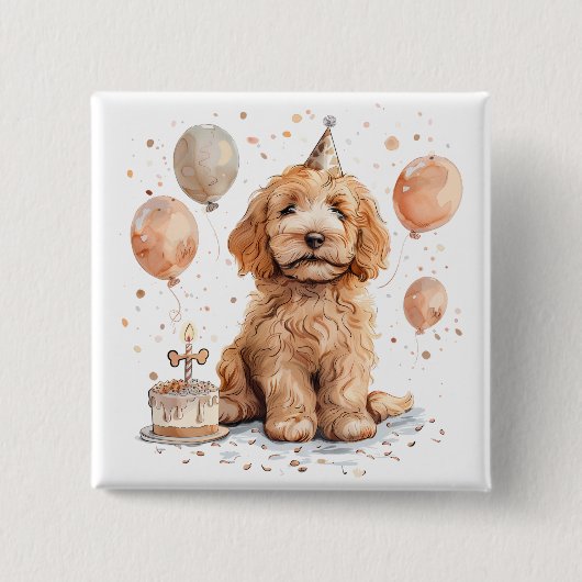 Verjaardag Goldendoodle Hond Verjaardagstaart Vierkante Button 5,1 Cm (Voorkant)