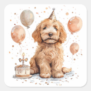 Verjaardag Goldendoodle Hond Verjaardagstaart Vierkante Sticker