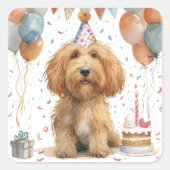 Verjaardag Goldendoodle Hond Vierkante Sticker (Voorkant)