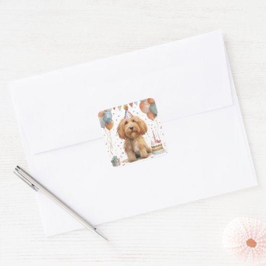 Verjaardag Goldendoodle Hond Vierkante Sticker (Envelop)