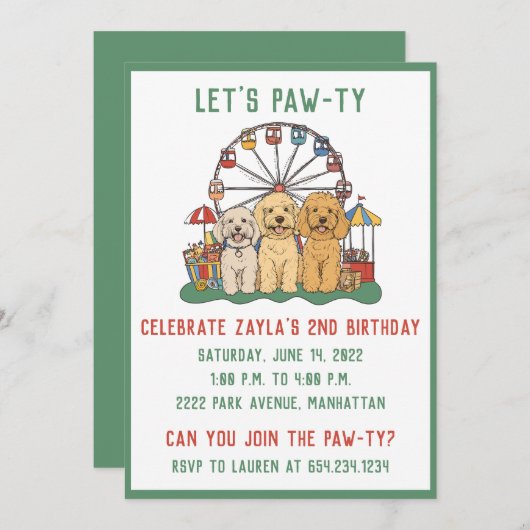 Verjaardag Goldendoodle Honden op een Carnaval Kaart (Voorkant / Achterkant)