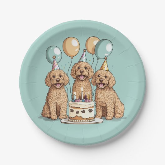 Verjaardag Goldendoodle Honden Papieren Bordje (Voorkant)