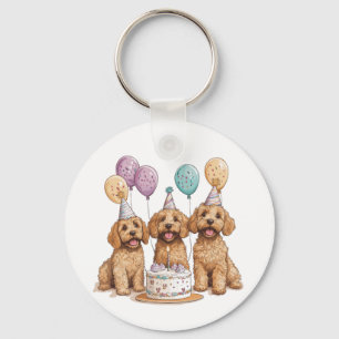 Verjaardag Goldendoodle Honden Verjaardagstaart Sleutelhanger