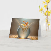 Verjaardag Goldfish springen uit Fishbowl Kaart (Gele Bloem)