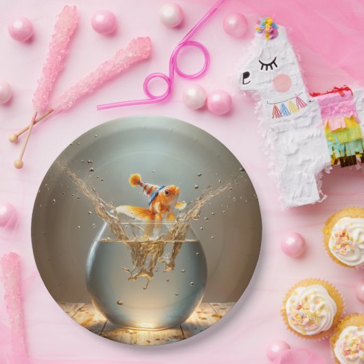 Verjaardag Goldfish springen uit Fishbowl Papieren Bordje (Feest)