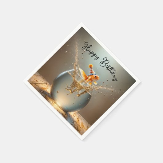 Verjaardag Goldfish springen uit Fishbowl Servet (Hoek)