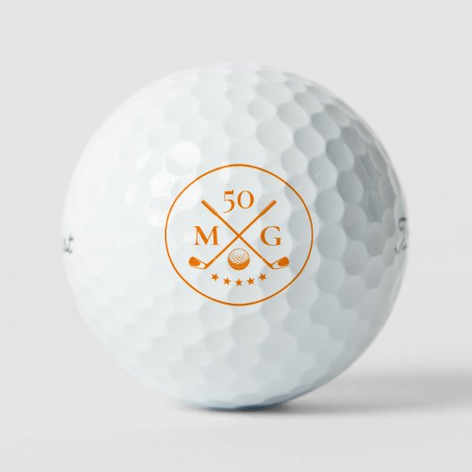 Verjaardag Golf 40e 50e 60e Monogram Oranje Golfballen (Voorkant)