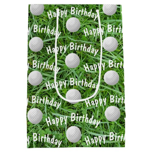 Verjaardag Golf Ballen op Grass Medium Gift Bag Medium Cadeauzakje (Achterkant)