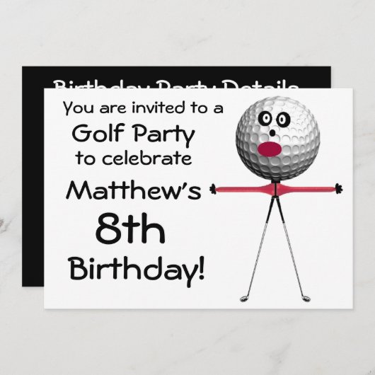 Verjaardag Golf Party Uitnodiging (Voorkant / Achterkant)