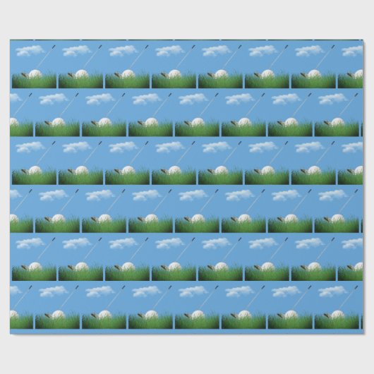 Verjaardag golfbal in gras cadeaupapier (Vlak)