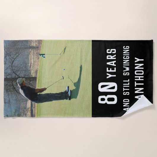 Verjaardag Golfer Grappig 80e gelukkig Par Foto Strandlaken (Voorkant)