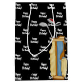 Verjaardag golftas op zwart medium cadeauzakje (Voorkant)