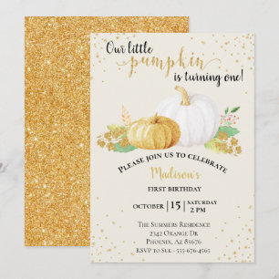 Verjaardag Goud Glitter Witte Pompoen Herfst Kaart