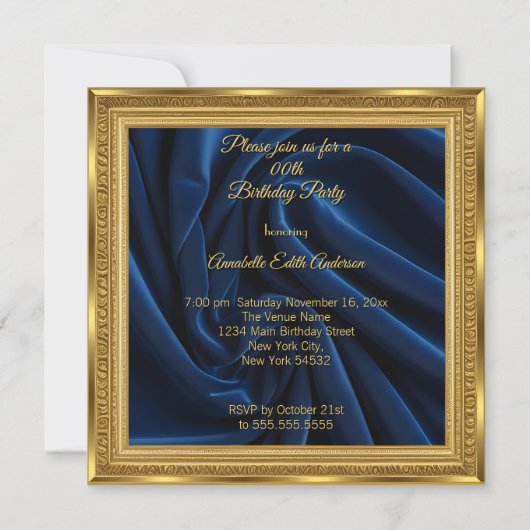  Verjaardag Goud Lijst Blauwe Juwelendoos Kaart (Achterkant)