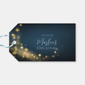 Verjaardag goud middernacht blauw mousserende goud cadeaulabel (Achterkant Horizontaal)