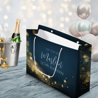 Verjaardag goud middernacht blauw mousserende goud groot cadeauzakje