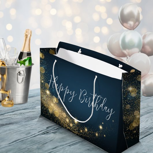 Verjaardag goud middernacht blauw mousserende goud groot cadeauzakje