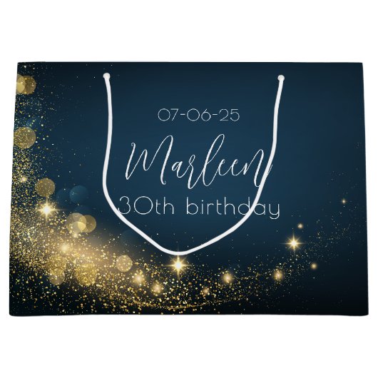 Verjaardag goud middernacht blauw mousserende goud groot cadeauzakje (Voorkant)