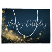 Verjaardag goud middernacht blauw mousserende goud groot cadeauzakje (Achterkant)