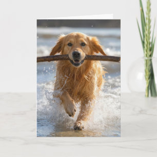 Verjaardag Goud Retriever Rent met Stok Kaart