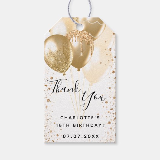 Verjaardag goud witte glitters ballon dank je cadeaulabel (Voorkant)