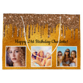 Verjaardag gouden aangepaste foto druppels groot cadeauzakje (Achterkant)