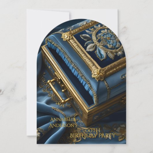 Verjaardag  Gouden Blauwe Juwelendoos Kaart (Voorkant)