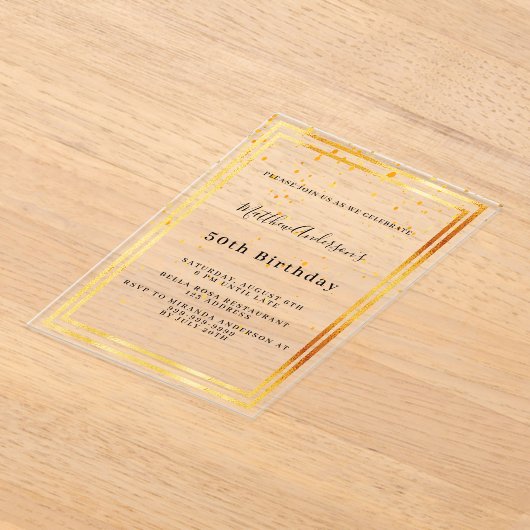 Verjaardag gouden confetti helder acryl uitnodigingen (Laagn)