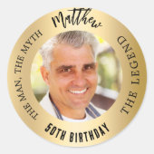 Verjaardag gouden foto man myth legende ronde sticker (Voorkant)