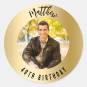 Verjaardag gouden foto ronde sticker (Voorkant)