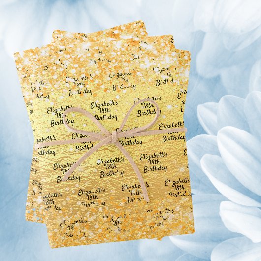 Verjaardag gouden glitter naam inpakpapier vel