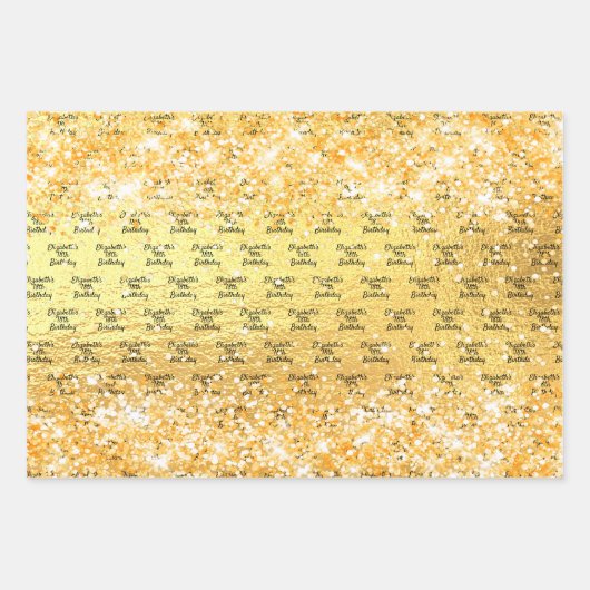 Verjaardag gouden glitter naam inpakpapier vel (Voorkant 2)