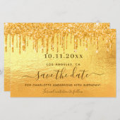 Verjaardag gouden glitters save the date kaart (Voorkant / Achterkant)