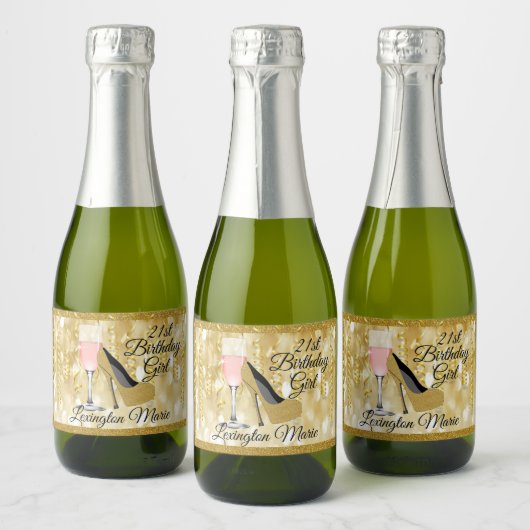 Verjaardag Gouden look Mini Mousserende Wijn Flesj Sparkling Wijnetiket (Flessen)