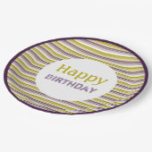 Verjaardag Gouden Paarse en Plum Stripe Paper Bord (Gekanteld)