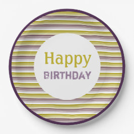 Verjaardag Gouden Paarse en Plum Stripe Paper Bord