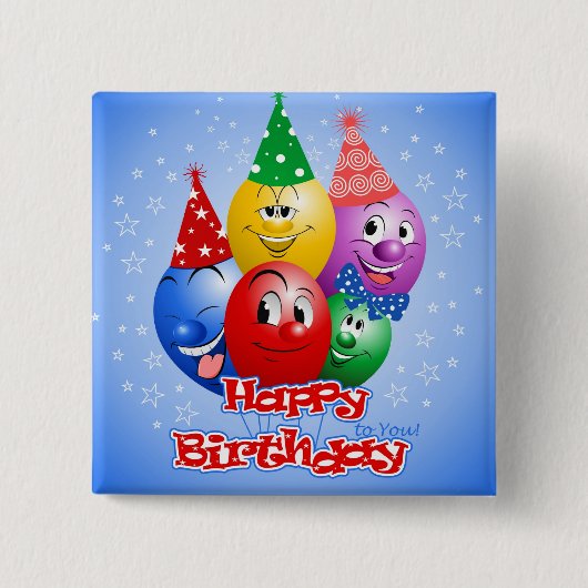 Verjaardag Grappige Ballonnen, Vierkante Button 5,1 Cm (Voorkant)